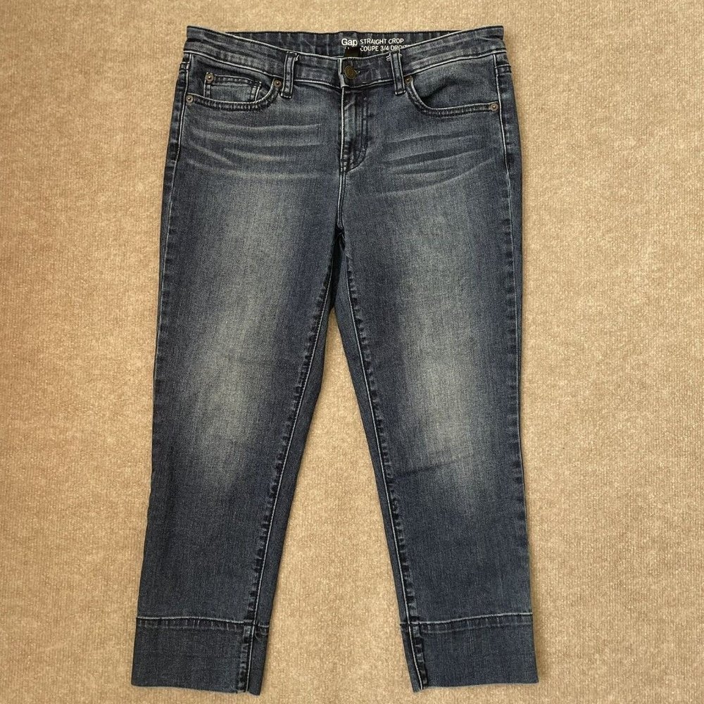 Gap Jeans Womens 6/28 Crop Straight Leg Dark Wash Stretch Denim Pants Capri Blue